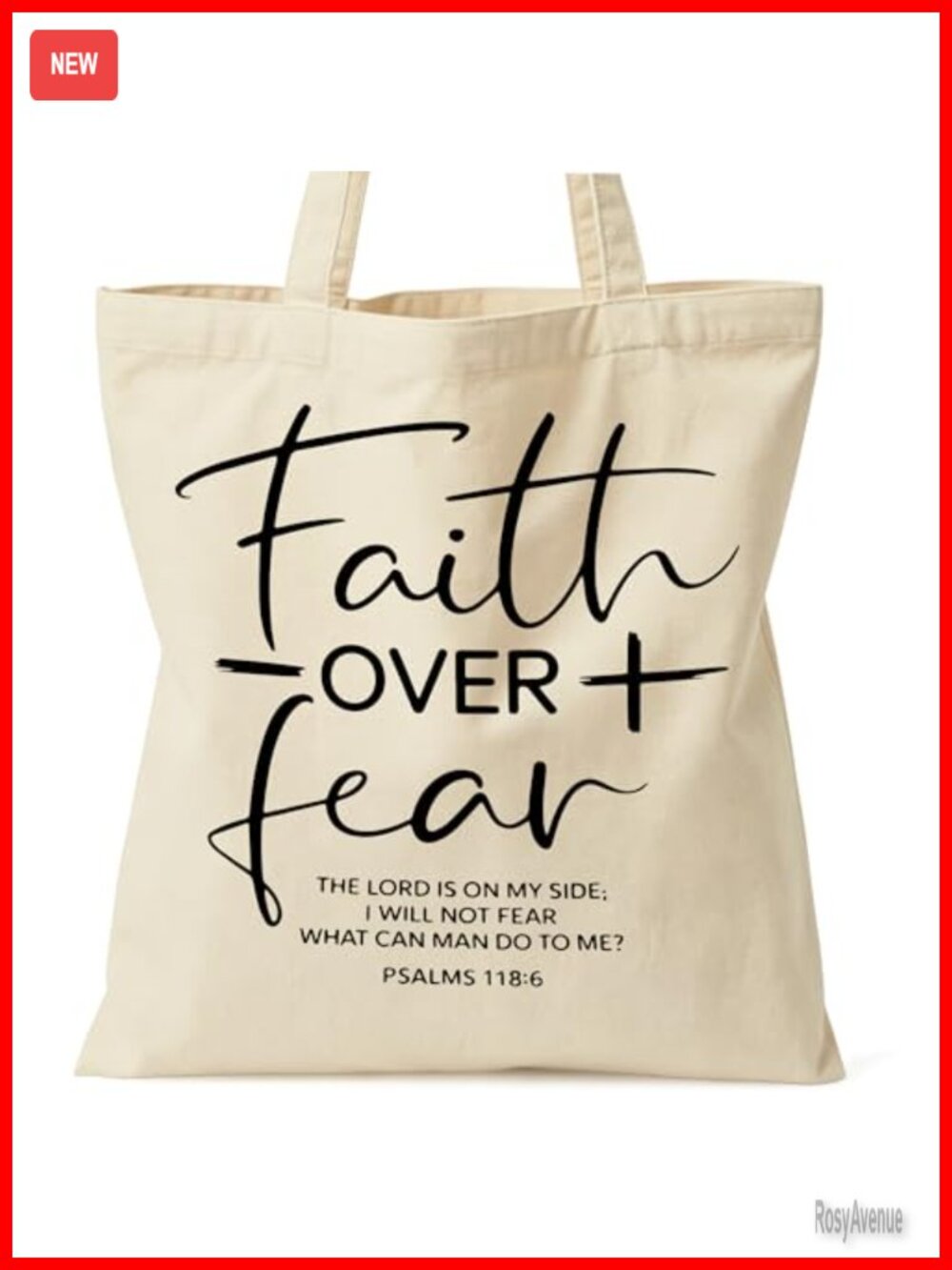 Christian Canvas Tote Bag Faith Over Fear Bible Study Church Women